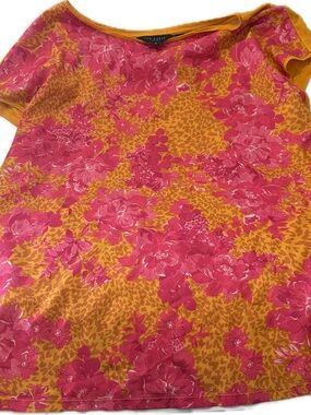Ted Baker London Leopard Floral Top size 2 (US 4-6) Yellow And Pink Lightweight